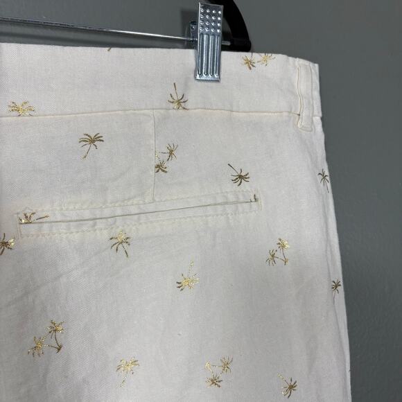 Old Navy Women's White Linen Blend Gold Palm Trees Everyday Shorts - Size 16 - Picture 6 of 7